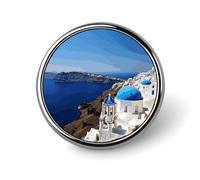 Santorini Broche ronde avec vue sur la mer sur l'île grecque pour chapeaux, vêtements, sacs, accessoires de mode uniques pour homme et femme