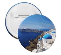 Santorini Broche ronde personnalisée en fer blanc avec vue sur la mer pour les enseignants, les infirmières, les médecins, le personnel, accessoires de fête, 12PCS, Plastique, Plastiques