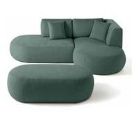 Santorini - canapé modulable d'angle droit + pouf - 4 places - en tissu texturé - Vert Vert