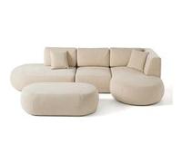 Santorini - canapé modulable d'angle droit + pouf - 5 places - en tissu texturé - Beige