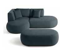 Santorini - canapé modulable d'angle gauche + pouf - 4 places - en tissu texturé - Bleu grisé Bleu grisé
