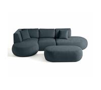 Santorini - canapé modulable d'angle gauche + pouf - 5 places - en tissu texturé - Bleu grisé