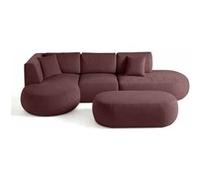 Santorini - canapé modulable d'angle gauche + pouf - 5 places - en tissu texturé - Prune