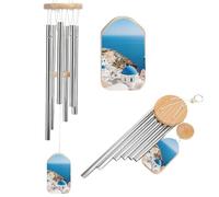 Santorini Carillon éolien avec vue sur la mer sur l'île grecque pour l'extérieur - Grand carillon à vent avec son mélodieux pour maman, papa, grand-mère, maison, jardin, terrasse