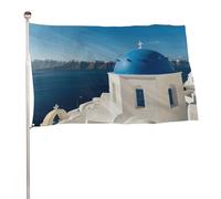 Santorini Drapeau de jardin double face avec vue sur la mer de l'île grecque 152,4 x 243,8 cm pour jardin, cour, porche, pelouse