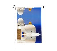 Santorini Drapeau de jardin double face avec vue sur la mer de l'île grecque 71,1 x 101,6 cm (léger) - Impression intégrale vibrante pour cour, jardin, terrasse ou porche