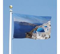 Santorini Drapeau de l'île grecque avec vue sur la mer - 88,9 x 150 cm - Pour l'extérieur - Couleurs vives et résistant à la décoloration - Double couture - Décoration de jardin, maison - Avec œillets
