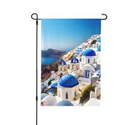 Santorini Drapeaux de jardin double face avec vue sur la mer grecque, décoration saisonnière pour cour avant porche