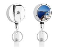 Santorini - Enrouleur de badge de travail rétractable avec cordon de 62 cm et pince crocodile pivotante à 360° en acier inoxydable robuste pour infirmières, médecins, enseignants, employés de bureau