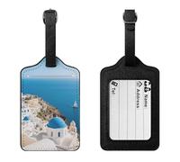 Santorini Étiquette de bagage avec porte-cartes d'embarquement en polyuréthane robuste pour valises et sacs de travail