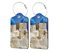Santorini Étiquette de bagage durable avec boucle en métal et PU Motif île grecque vue sur la mer