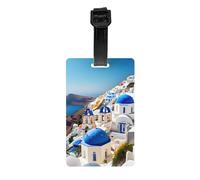 Santorini Étiquettes de bagage imperméables pour valises Motif île grecque vue sur la mer