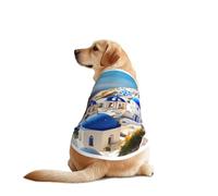 Santorini Gilet pour chien imprimé île grecque avec vue sur la mer, vêtement doux et respirant sans manches pour chiens de taille moyenne et grande