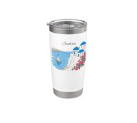 Santorini Island Greece Souvenir de fleurs bleues en forme de dômes Gobelet isotherme en acier inoxydable double paroi