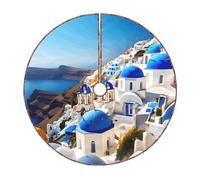 Santorini Jupe de sapin de Noël matelassée colorée avec vue sur la mer et motif île grecque, parfaite pour les petits et grands arbres