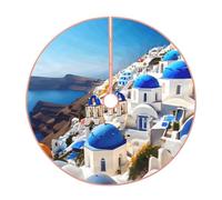Santorini Jupe de sapin de Noël matelassée colorée avec vue sur la mer et motif île grecque, parfaite pour les petits et grands arbres