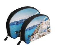 Santorini Lot de 2 trousses de maquillage avec motif île grecque et vue sur la mer pour femmes et filles, blanc, Taille unique, Trousse de maquillage
