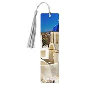 Santorini Lot de 5 marque-pages en bois avec pompons, marque-pages de lecture, cadeaux pour homme et femme