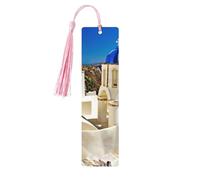 Santorini Lot de 5 marque-pages en bois avec pompons, marque-pages de lecture, cadeaux pour homme et femme