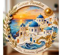 Santorini Oia Dômes Bleus et Murs Blanchis à la Chaux Sur la Caldeira Où le Soleil se Coucher dans une Étreinte Tranquille Souvenir pour Toutes les Surfaces Métalliques à Travers la Maison PMMA