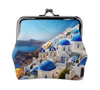 Santorini Portefeuille avec vue sur la mer sur l'île grecque pour femme, porte-monnaie pour femme, petit portefeuille pour femme, élégant et personnalisé, noir, One Size, Art déco