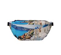 Santorini Sac banane réglable pour homme et femme Motif île grecque vue sur la mer, Noir , Taille unique