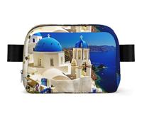Santorini Sac banane unisexe avec sangle réglable pour randonnée et voyage Motif île grecque