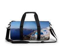 Santorini Sac de sport cylindrique léger pour homme et femme Motif île grecque avec vue sur la mer Style 36 45 cm/22,9 cm/22,9 cm, Style 36, 17.7in/9in/9in