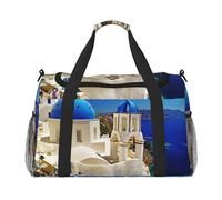Santorini Sac de voyage à main imprimé île grecque avec vue sur la mer Idéal pour les voyages longue distance et un usage quotidien, Noir , Taille unique