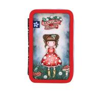 SANTORO Gorjuss Trousse d'école complète 3 fermetures éclair accessoires modèle fille avec 3 compartiments Livré avec crayons, marqueurs, règle, stylo fantaisie collection pour école (LITTLE MUSHROOM)