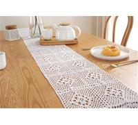 SANTPOT Chemin De Table Simple Fait À La Main Pastoral Crochet Tricot Creux Tissu Vintage Dentelle Gland Chemin avec Polyester Lin Coton (Vague 24x180cm) (Wit Square 24x260cm),Carré d'esprit,24x300cm