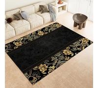 SANTPOT en Or Noir Gold Machine Floral Machine Washable Area Tapis 180 X 240 Cm Soft Fluffy Non Glisser Le Tapis De Pile Courte pour Le Salon Chambre Salle Bureau DE CUIT,160 X 230 Cm
