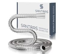 SANTRAS® Tuyau de douche métallique DELUXE de 0,70 m de long avec économiseur d'eau en chrome- Tuyau de douche de très haute qualité et résistant à la torsion avec LIMITEUR DE DÉBIT en aspect inox