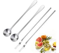 SANTUO Kit de 4 cornichons - Cuillère à olives et fourchette à cornichons en acier inoxydable - Cuillère à olives et fourchette à cornichons pour pots à olives, concombres et roquettes de 18 cm