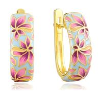 Santuzza Boucles d'oreilles pendantes en argent sterling 925 avec fleurs en émail lilas roses pour femmes