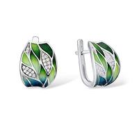 Santuzza Boucles d'oreilles pendantes en forme de feuilles de bambou en argent sterling 925 et oxyde de zirconium - Fait à la main - Pour femme