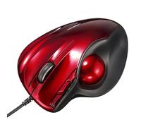SANWA Souris Trackball Filaire, Molette de Défilement 4 Directions, 6 Boutons Programmables, 400-1600 DPI, Repose-Doigt, Réduction des Douleurs au Poignet, Compatible avec Windows, Mac, PC, Rouge