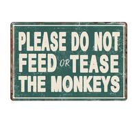 Sanwarm Plaque en métal vintage - 20,3 x 30,5 cm - Inscription « Please Do Not Feed or Tease The Monkeys » - Décoration murale pour maison, salon, cuisine, jardin, chambre, bureau, hôtel, café et pub