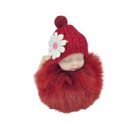 SANWOOD Porte-clés en peluche en forme de poupée adorable pour décoration de voiture et de maison, rouge vin, S