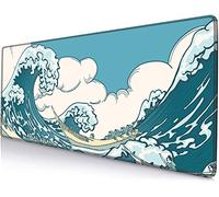 SANWUMIAN Grand tapis de souris de jeu pour bureau, base en caoutchouc antidérapant, tapis de souris pour clavier, tapis de souris avec bords cousus, 80 x 30 cm, vague de mer japonaise