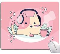 SANWUMIAN Tapis de souris en forme de chat rose mignon, tapis de souris carré imperméable avec base en caoutchouc antidérapant, pour ordinateur portable de bureau, femme et fille