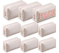 Sanwuta 9 Pcs Makeup Bags Bulk PU Double Zippers Cosmetic Bag Makeup Toiletry Pouch Portable Travel Organizers Case for Women Bachelorette Party End of The Year Bridesmaid Gift(Ivory White)