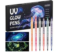 Sanyetral 12 Couleurs 6PCS Marqueurs Peinture Corporelle UV Néon | Double Pointe,Brillent Seulement sous Lumière UV ou Noire, Waterproof,Sûrs et Lavables,pour Halloween,Festivals