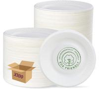 SANYGIENE Kit Assiette en carton blanc jetable | Ronde, Ø 23 cm, biodégradable et compostable, excellente rigidté | Toutes occassions de fêtes | (100)