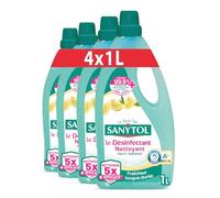 Sanytol - Désinfectant Nettoyant Multi-Surfaces - Parfum Citron - 1L - Lot de 4 - Sans Javel, Air Label Score A+ - Nouvelle formule 5X plus nettoyante - Fraîcheur longue durée