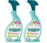 Sanytol Désinfectant Nettoyant Multi-usages 94% d'origine végétale aux huiles essentielles Eucalyptus et Menthe - Pistolet 500 ml (Lot de 2)