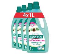 Sanytol - Désinfectant Nettoyant Multi-Usages Sols et Surfaces - Parfum Pin de Méditerranée - 1 L - Lot de 4 - Bactéricide, Virucide, Fongicide - Sans Javel, Air Label Score