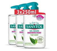 Sanytol - Gel Mains Désinfectant Thé Vert - 250 ml - Lot de 3 - Bactéricide, Virucide, Fongicide - Hydratant, Sans Rinçage, Ne Colle Pas - Testé Dermatologiquement