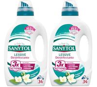 Sanytol - Lessive Désinfectante - Fleurs Blanches - 1,7 L - Tout Type de Linge, Préserve Fibres et Couleurs à Toutes Températures - Bactéricide, Virucide - Sans Javel (Lot de 2)