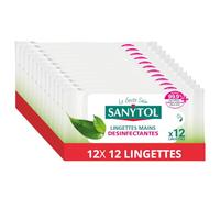 Sanytol - Lingettes Désinfectantes Hydratantes Mains - Bactéricide, Virucide, Fongicide - Sans Rinçage - Parfum Thé Vert - Format Compact Pratique - x 12 - Lot de 12